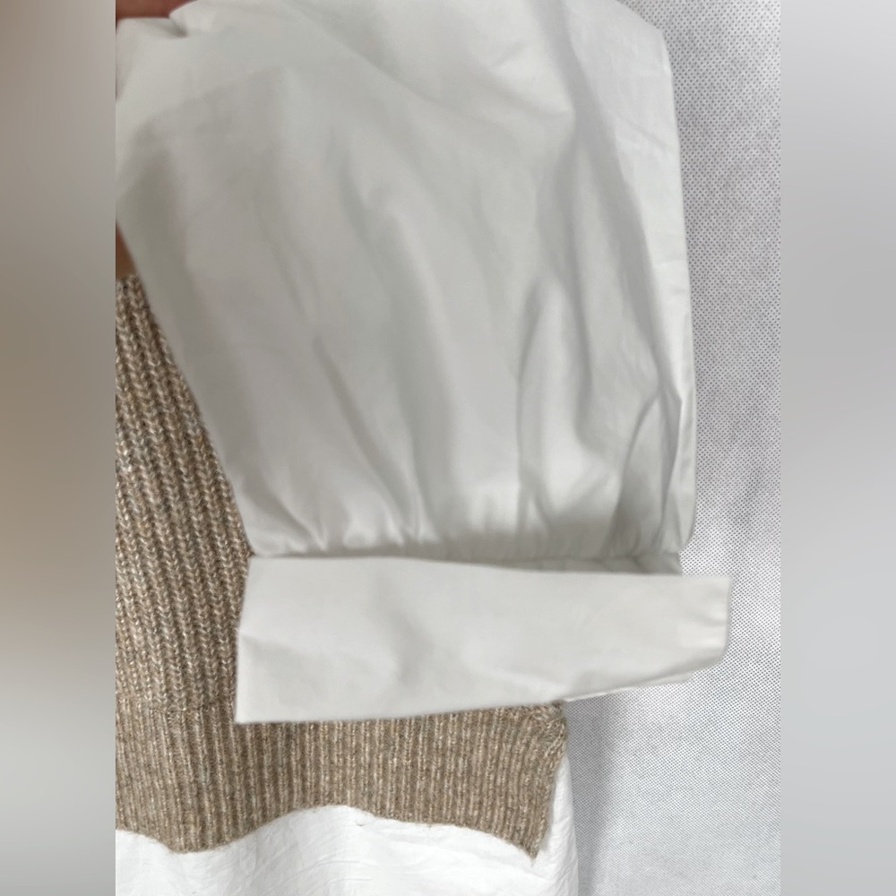 River Island beige knitted hybrid jumper Sweater Vest Oversized Coastal Preppy - Picture 6 of 12